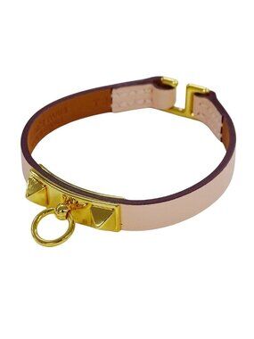 Hermes Bracelet Mini Rival Leather Metal Pink Gold T2